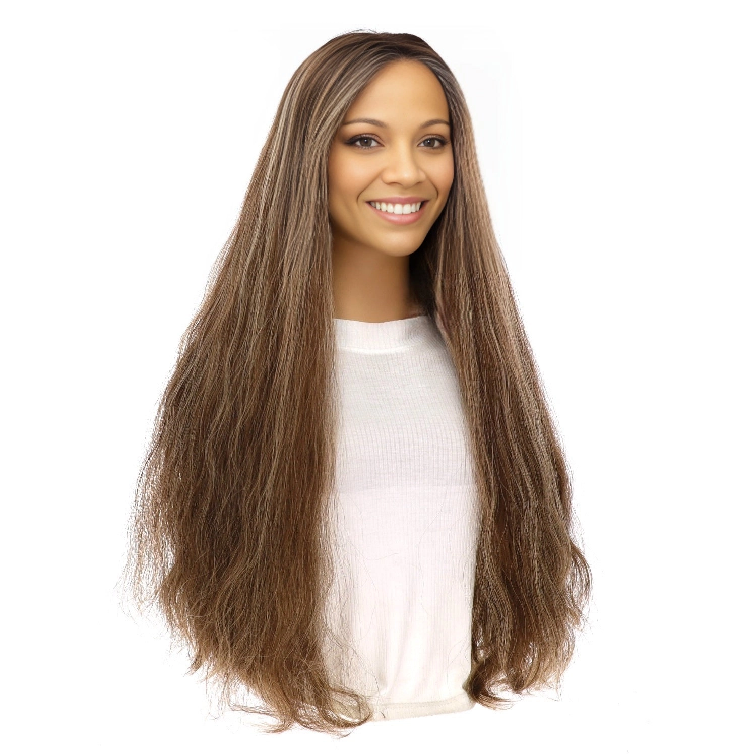 26" Divine Lace Top Wig Medium Brown w/ Highlights Wavy