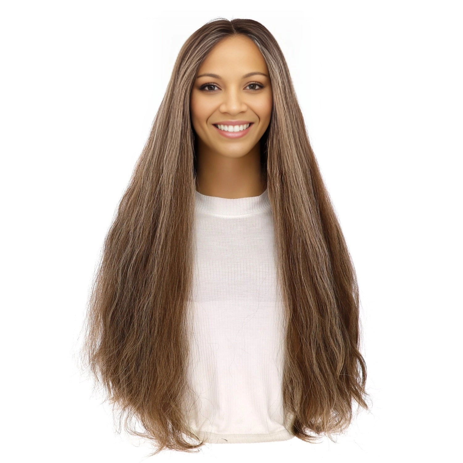 26" Divine Lace Top Wig Medium Brown w/ Highlights Wavy