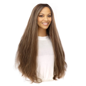 26" Divine Lace Top Wig Medium Brown w/ Highlights Wavy