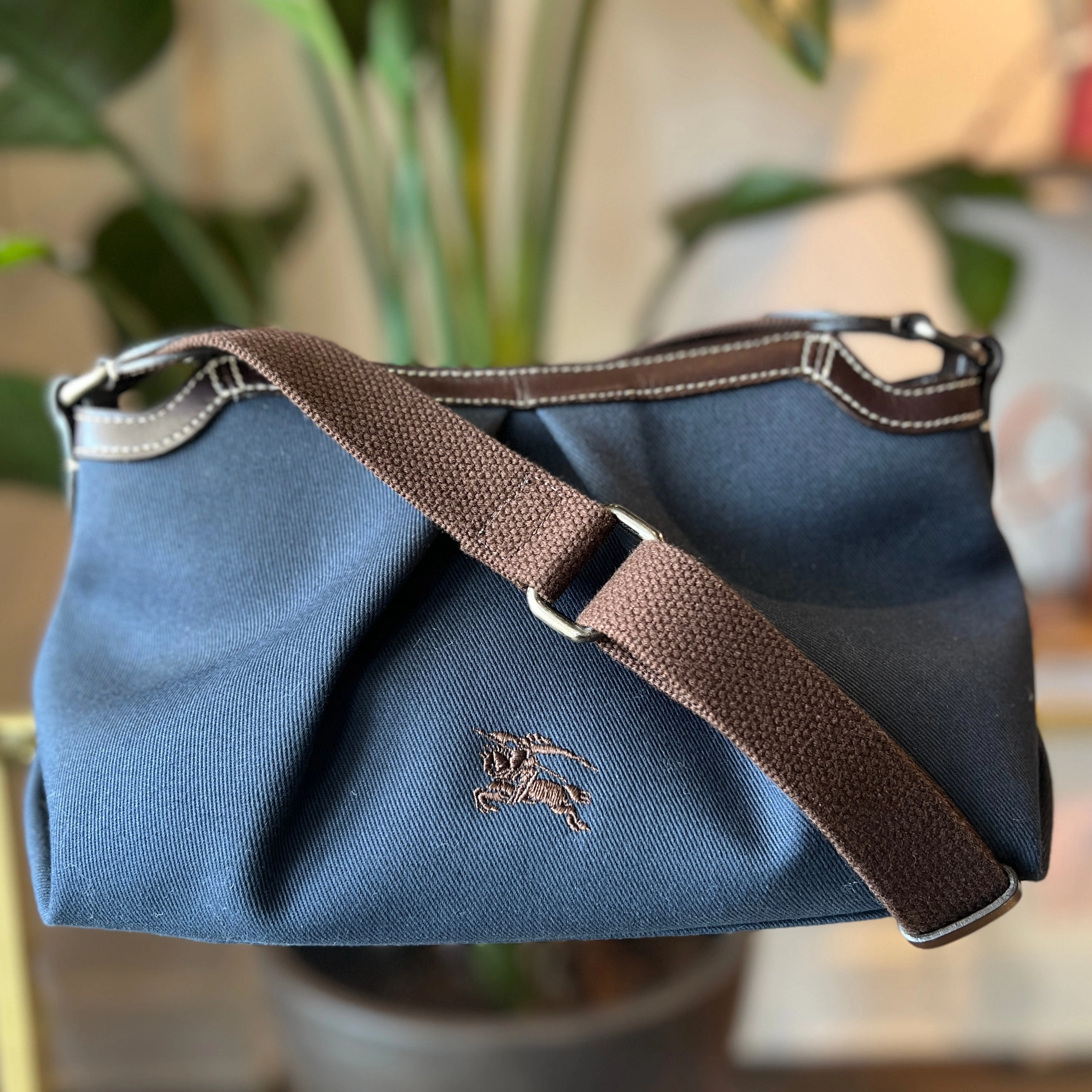 BURBERRY Equestrian Knight Horse Logo Canvas Shoulder Bag
