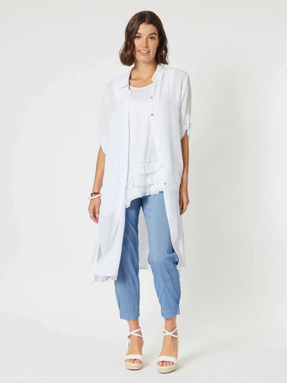 Clarity Long Duster Shirt White