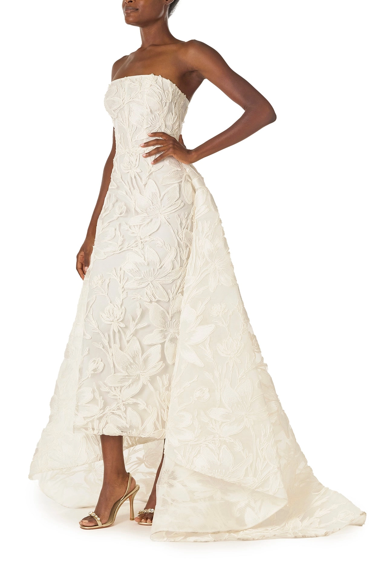 Embroidered Column Gown with Train