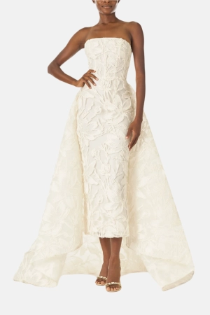 Embroidered Column Gown with Train
