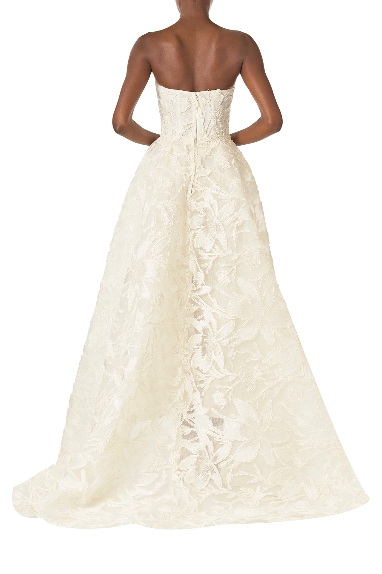 Embroidered Column Gown with Train