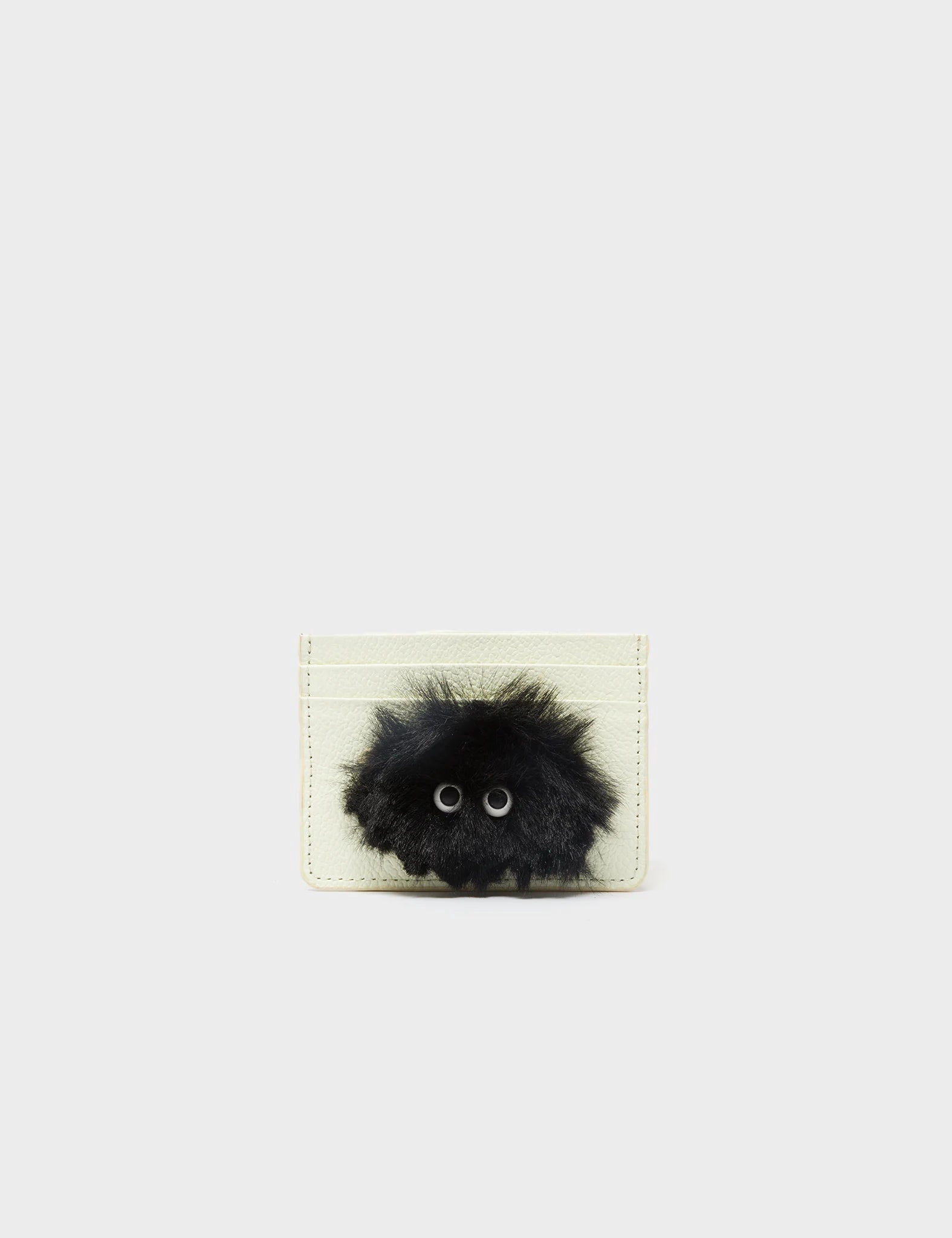 Filium Almond Leather Cardholder - Fuzzy Monster Applique