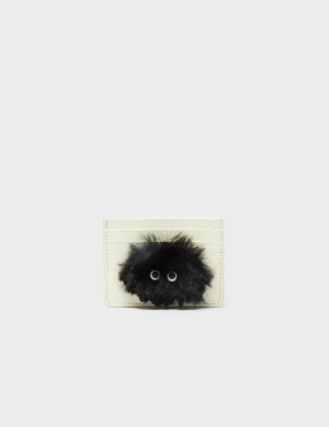 Filium Almond Leather Cardholder - Fuzzy Monster Applique