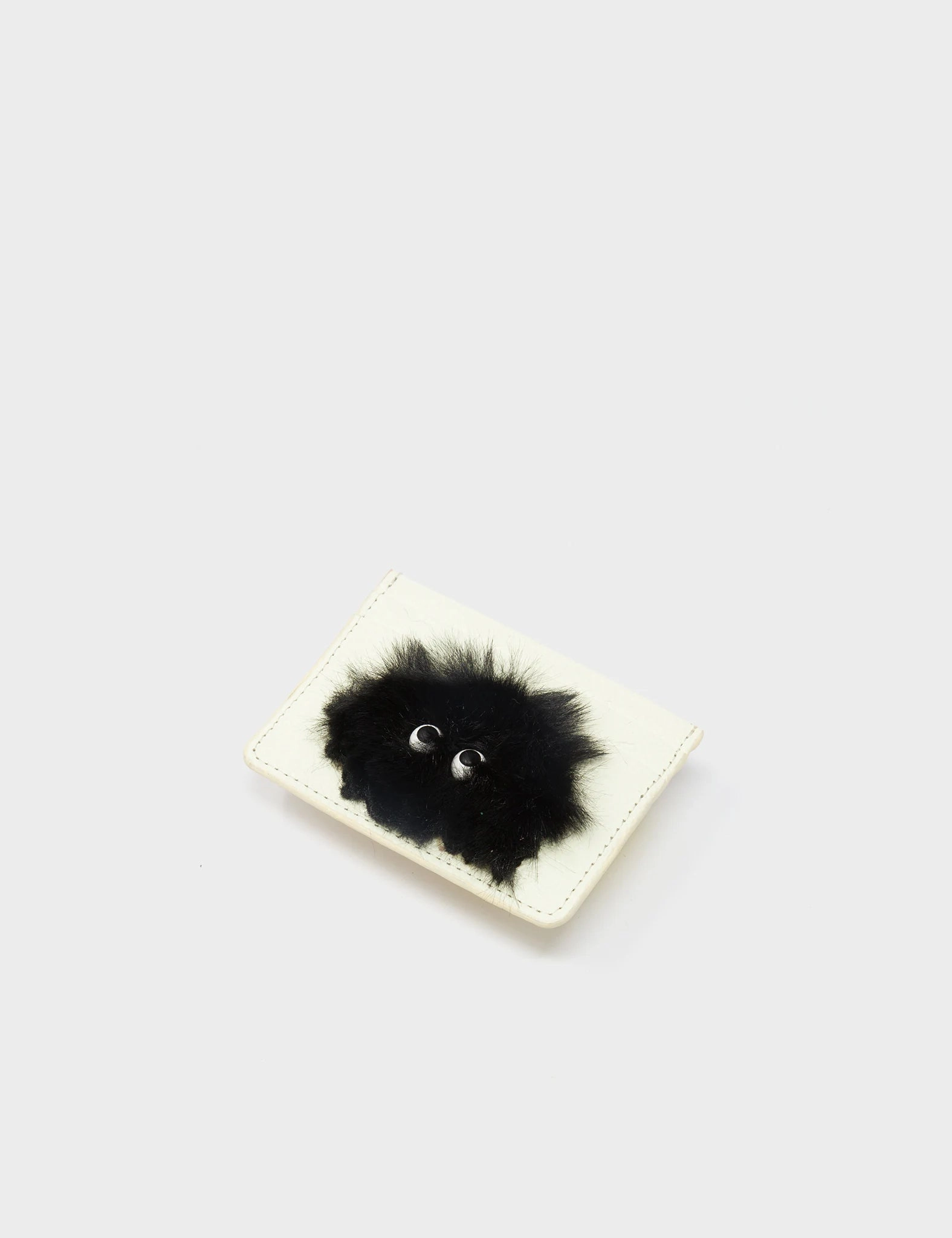 Filium Almond Leather Cardholder - Fuzzy Monster Applique