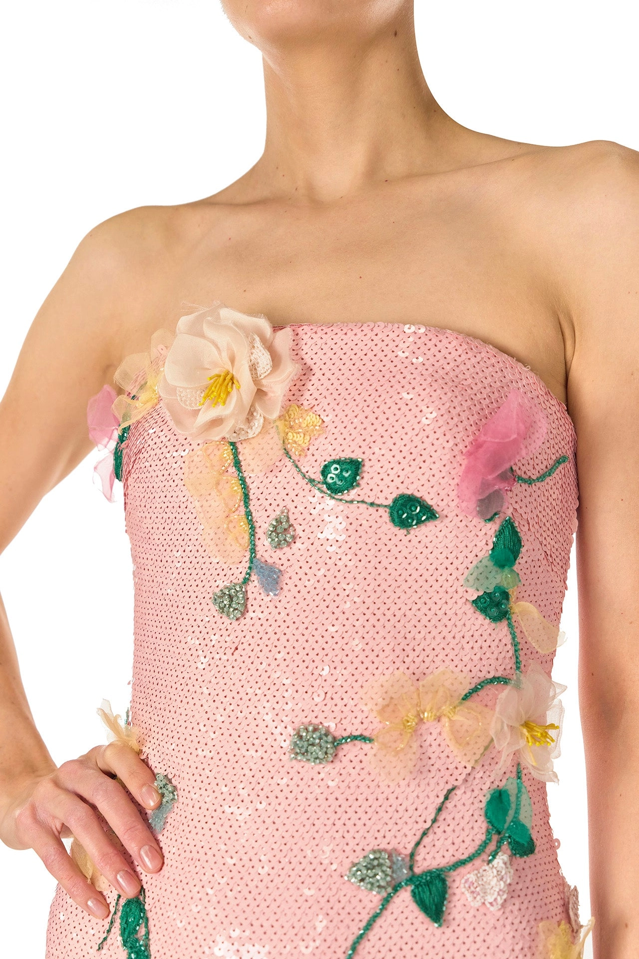 Floral Sequin Column Gown