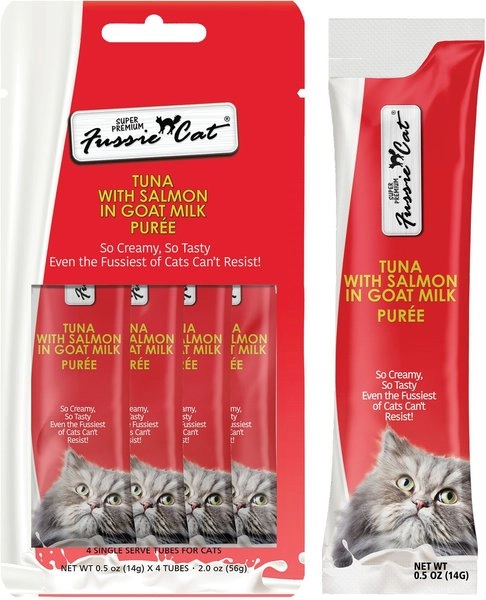 Fussie Cat Tuna with Salmon in Goat Milk Puree Lickable Cat Treats