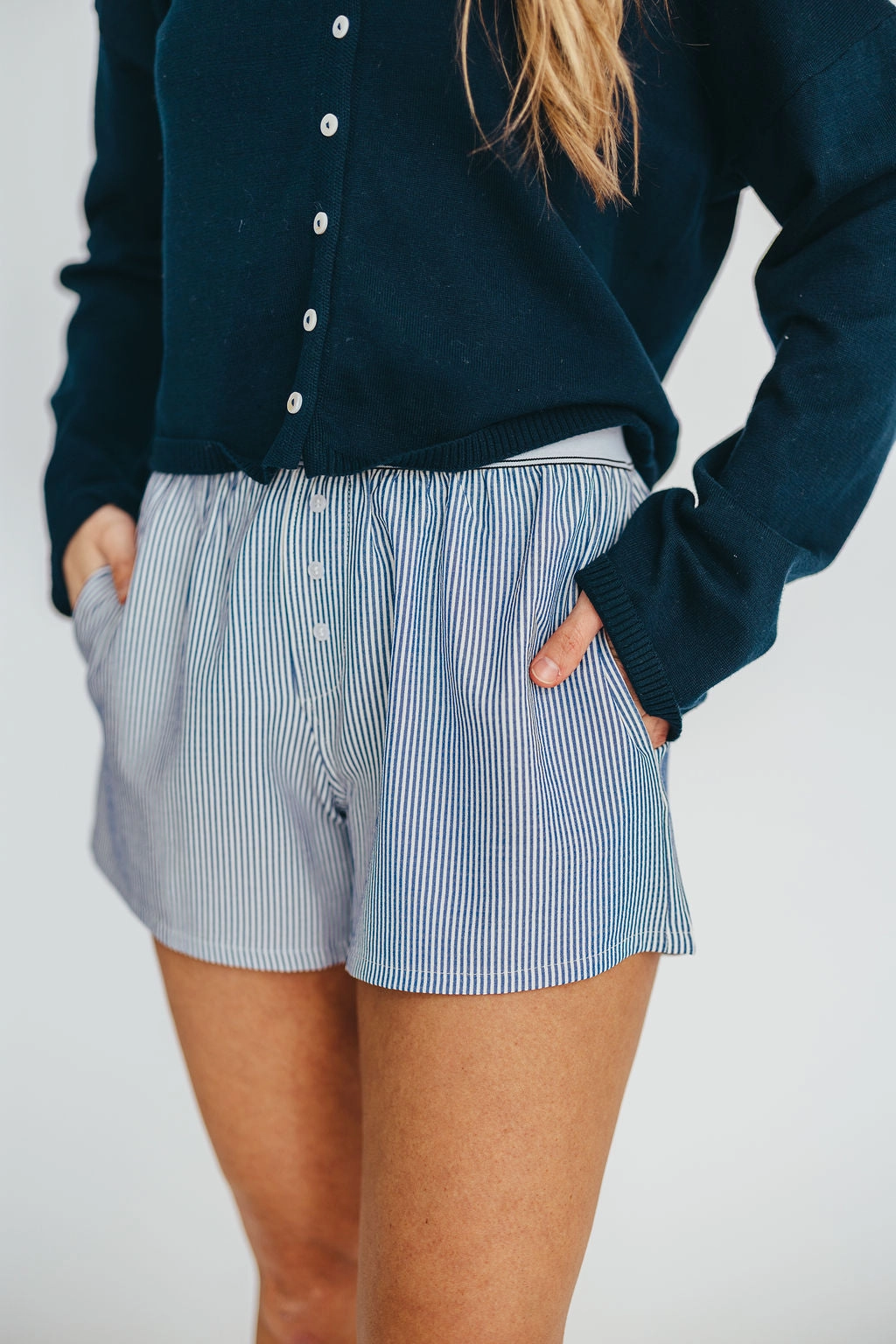 Kya Striped Boxer Short in Ivory/Blue