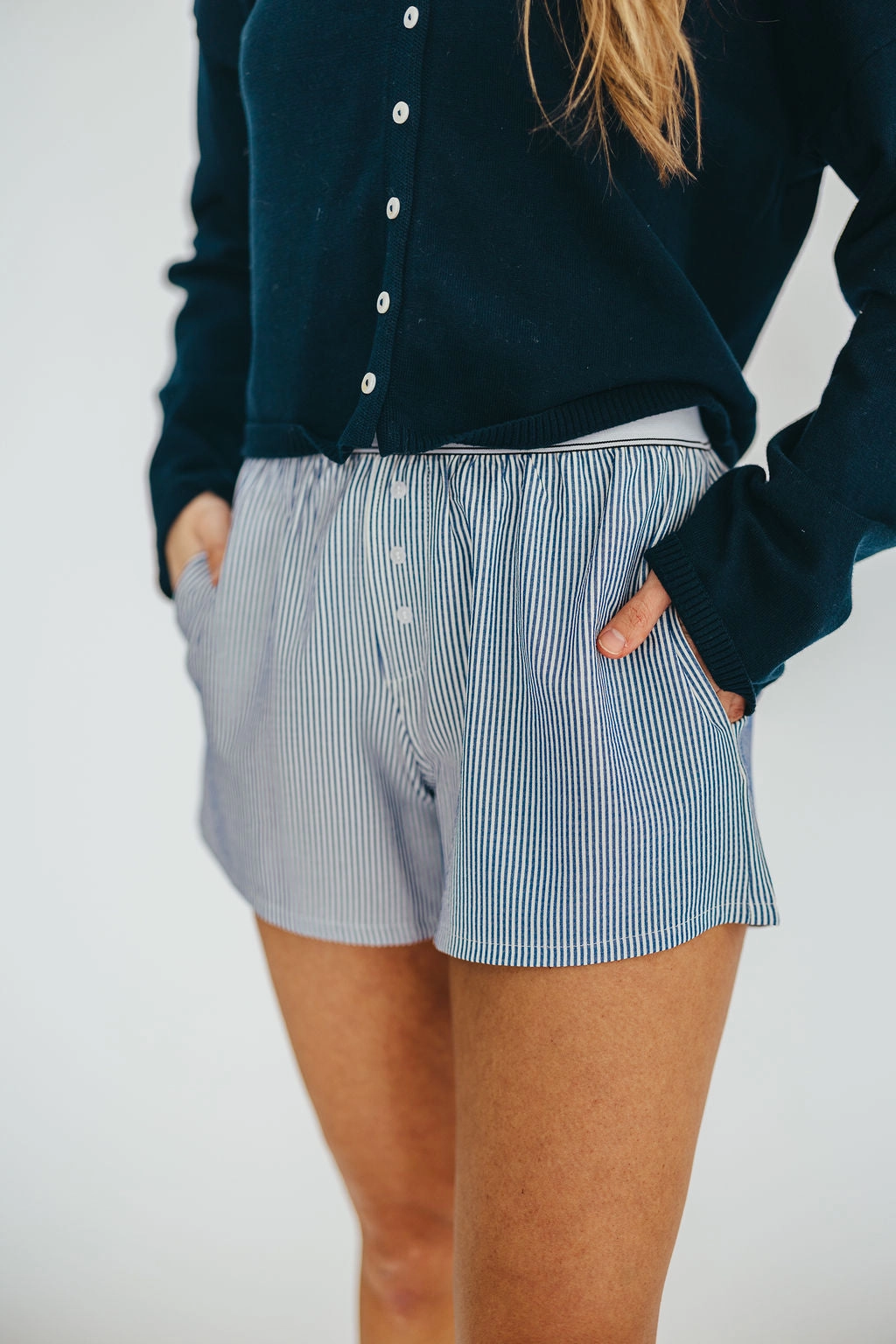 Kya Striped Boxer Short in Ivory/Blue
