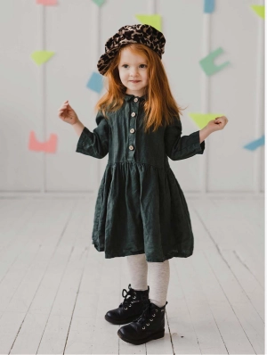 Medeina Girls Linen Dress | Multiple Colours