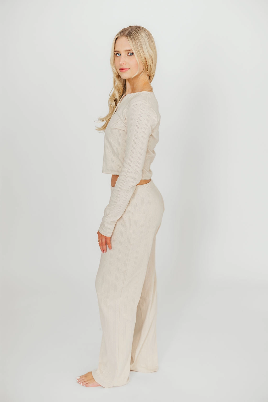 Miller 100% Cotton Pointelle Pants in Cream