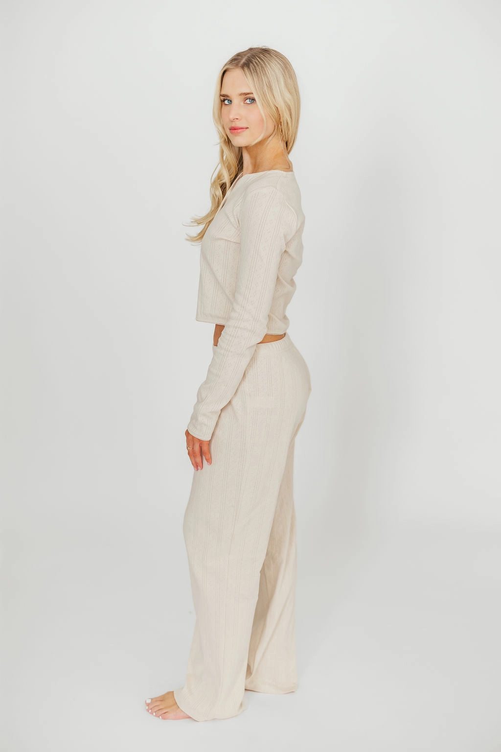 Miller 100% Cotton Pointelle Pants in Cream