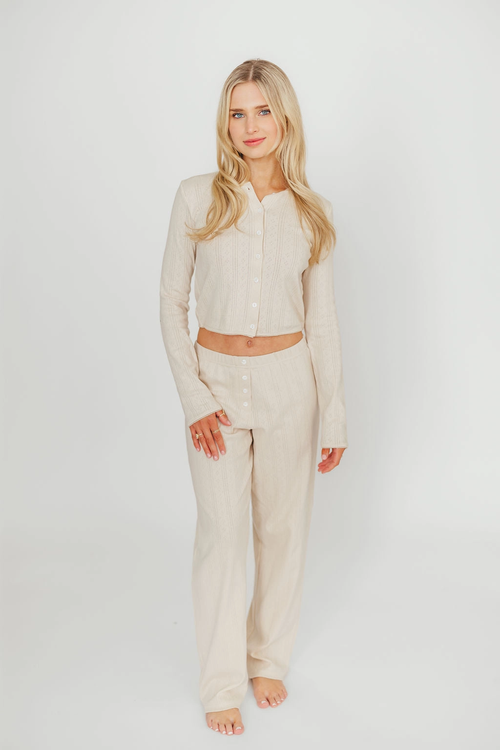 Miller 100% Cotton Pointelle Pants in Cream
