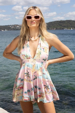 Multi Abstract Playsuit Halter Neck