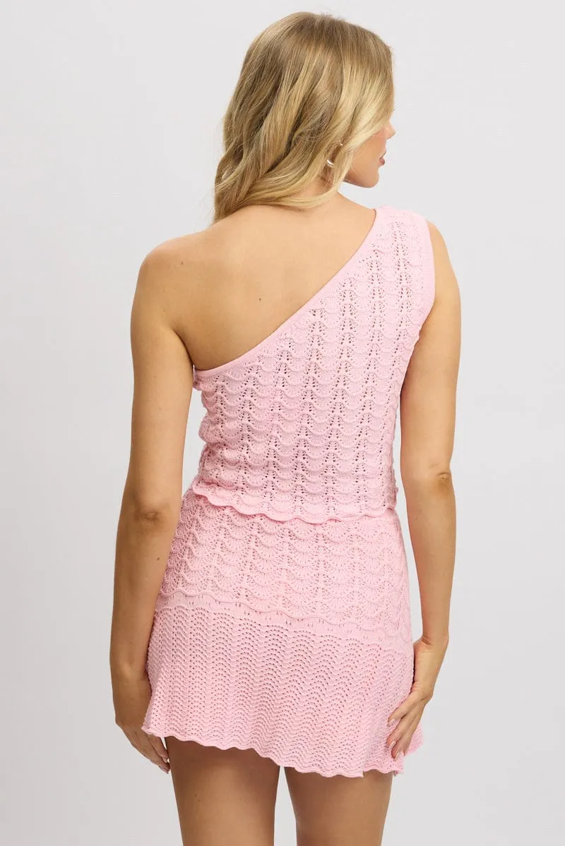 Pink Knit Top One Shoulder