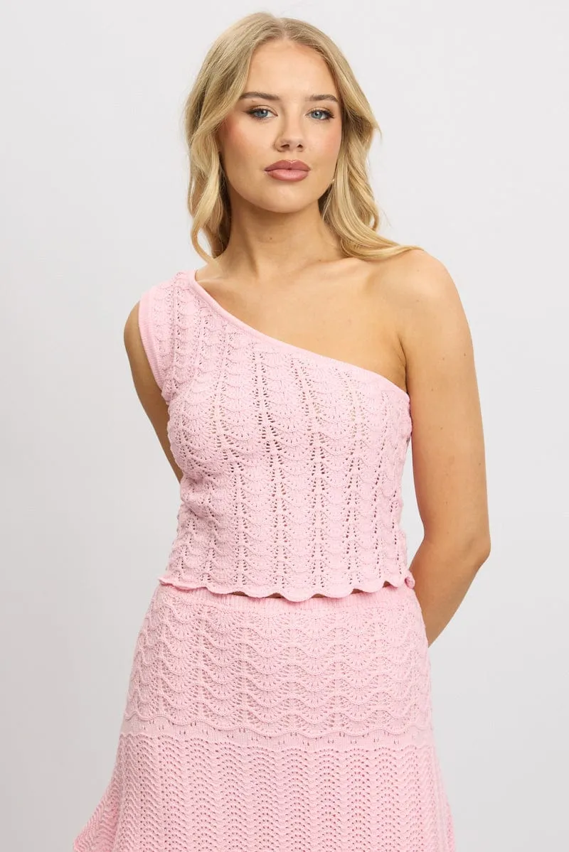 Pink Knit Top One Shoulder