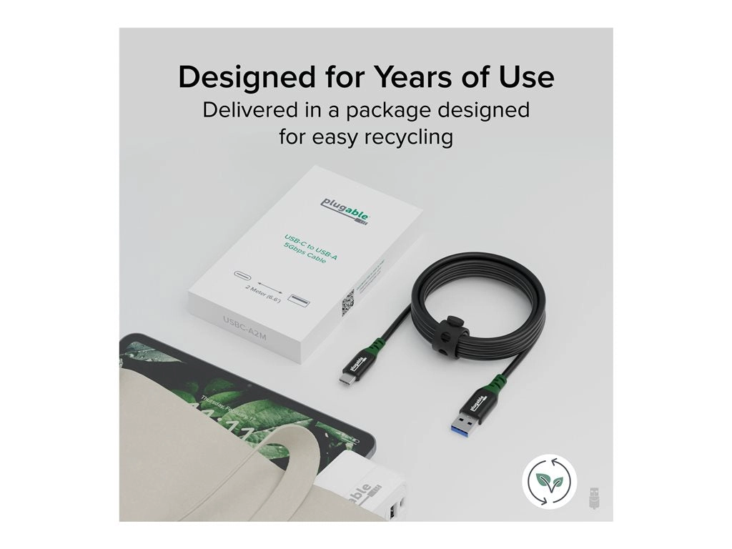 Plugable - USB cable - 24 pin USB-C (M) to USB Type A (M) - USB 3.0 - 20 V - 3 A - 6.6 ft - data & charge USBC-A2M