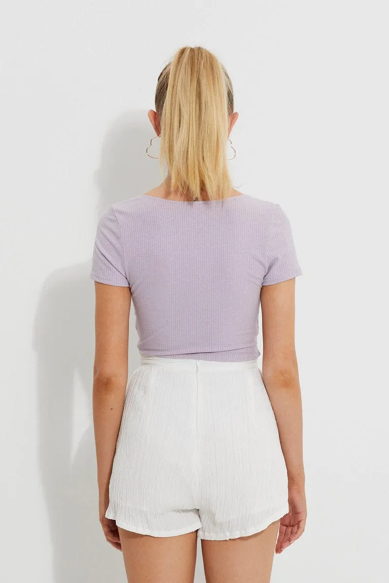 Purple Designer Seam Detail Ribbed Bodysuit