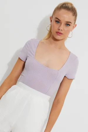 Purple Designer Seam Detail Ribbed Bodysuit
