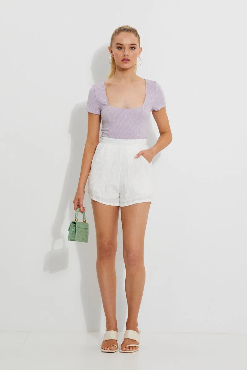 Purple Designer Seam Detail Ribbed Bodysuit