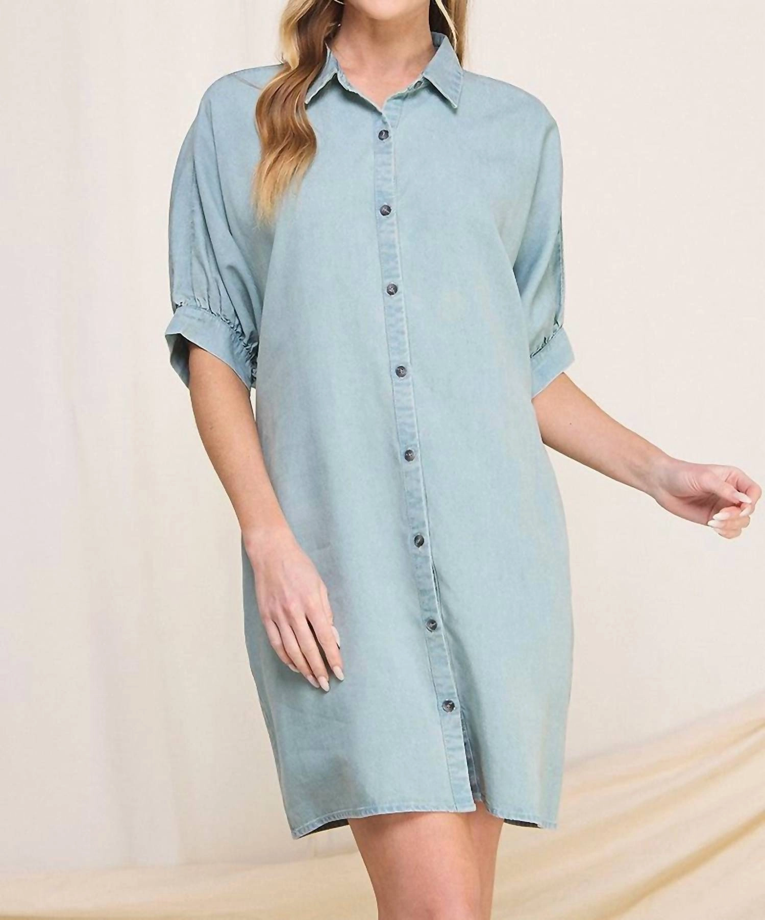 "dancing In September" Chambray Dress In Light Wash