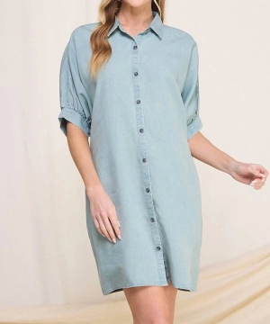 "dancing In September" Chambray Dress In Light Wash
