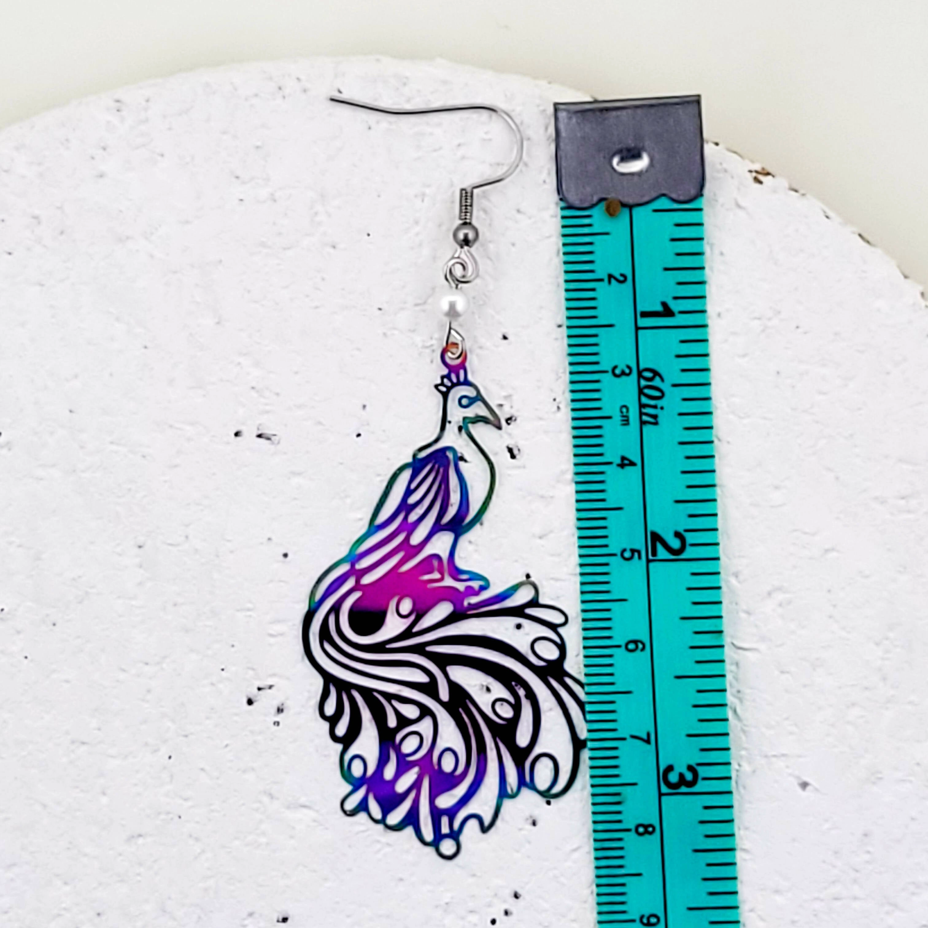 Rainbow Peacock Filigree Earrings