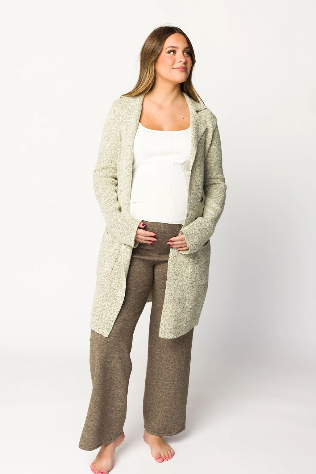 Reagan Double Breasted Knit Coat in Oatmeal