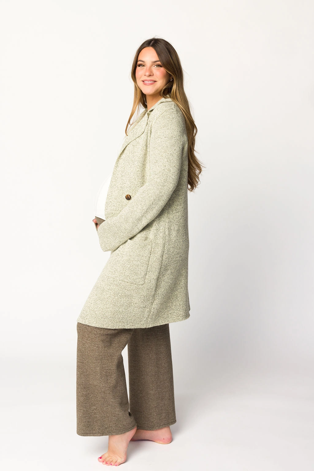 Reagan Double Breasted Knit Coat in Oatmeal