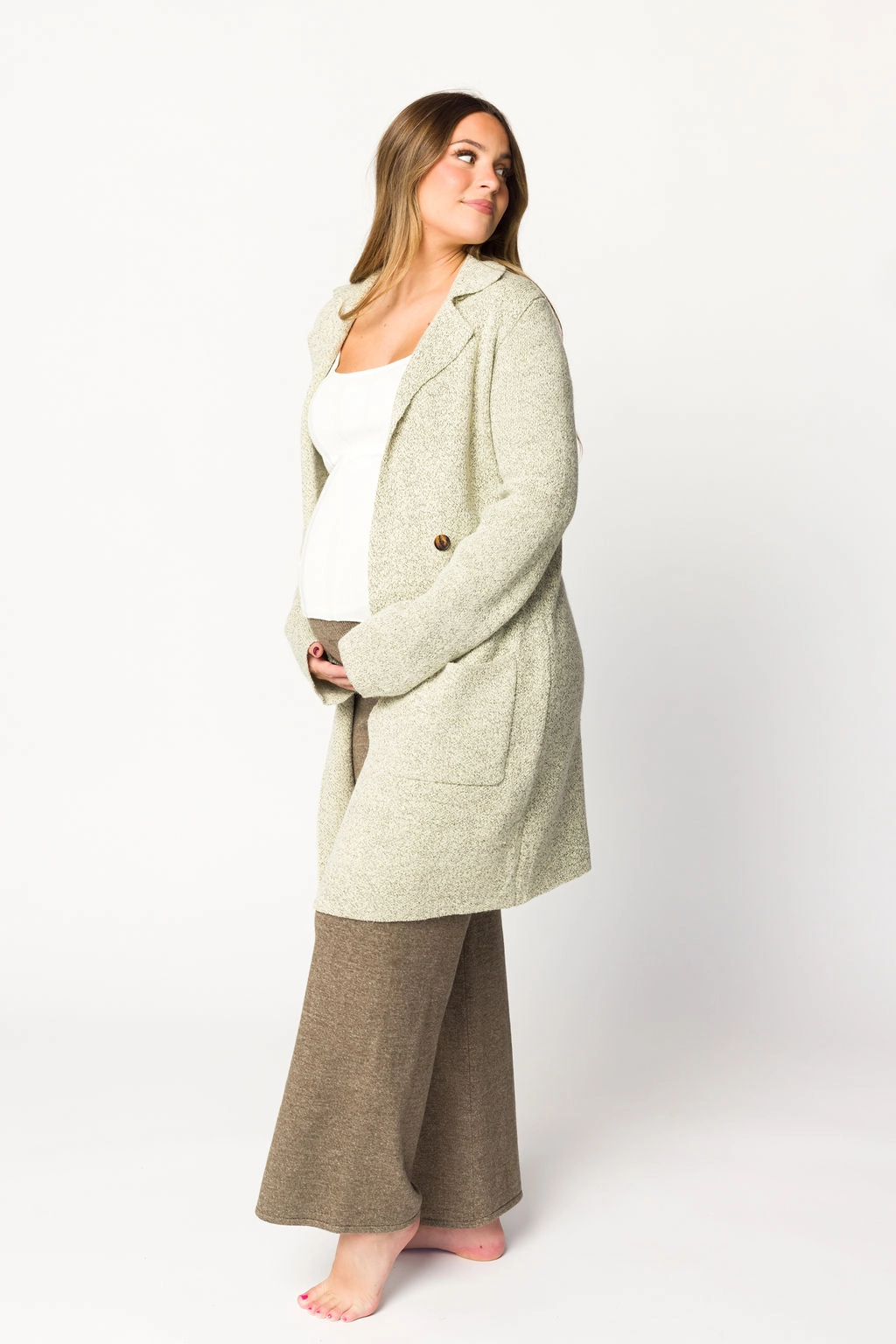 Reagan Double Breasted Knit Coat in Oatmeal