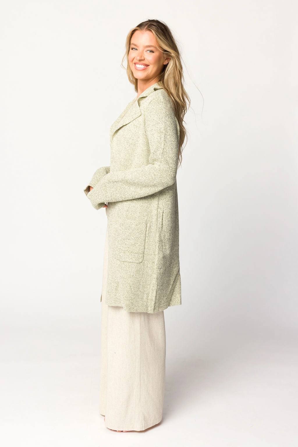 Reagan Double Breasted Knit Coat in Oatmeal