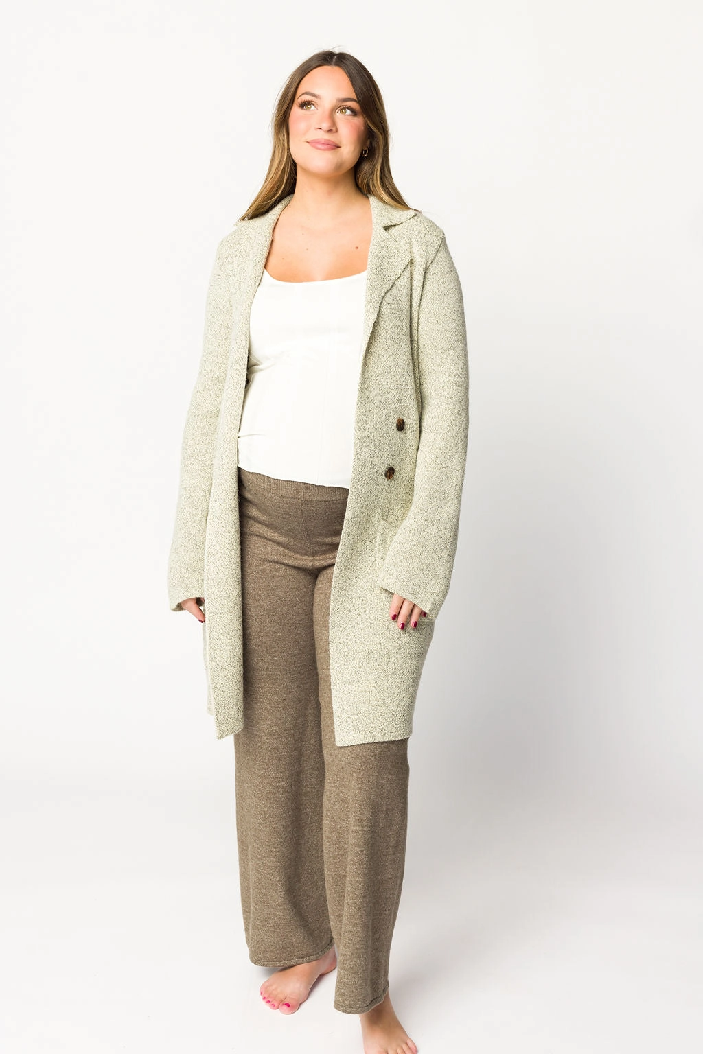 Reagan Double Breasted Knit Coat in Oatmeal