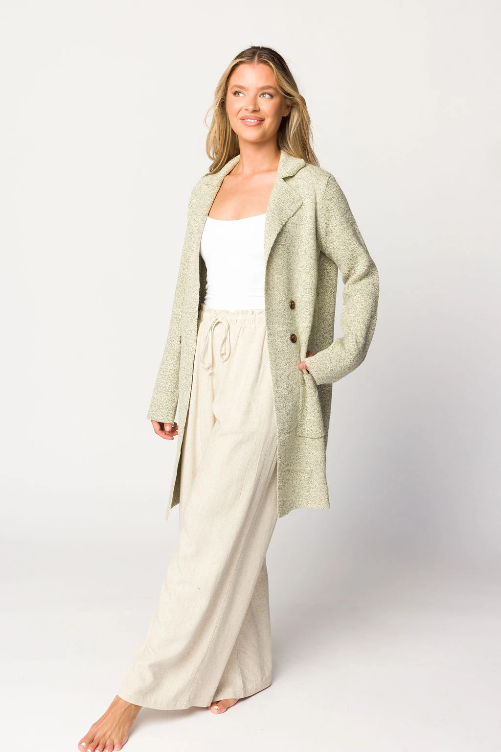 Reagan Double Breasted Knit Coat in Oatmeal