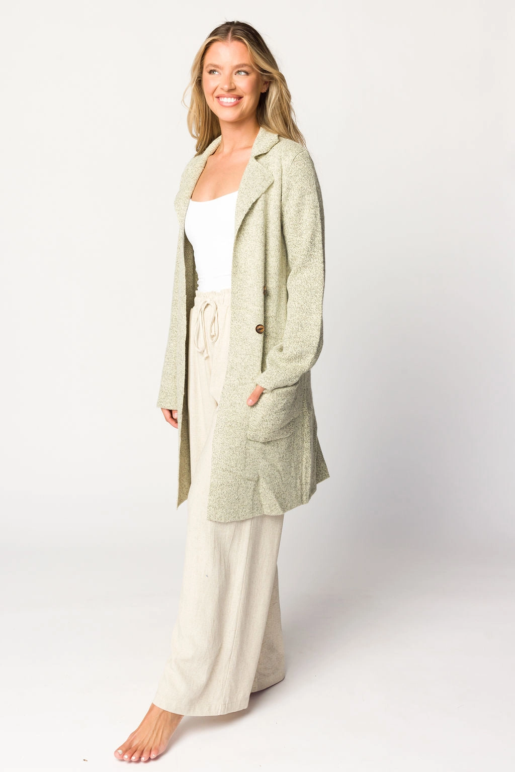 Reagan Double Breasted Knit Coat in Oatmeal
