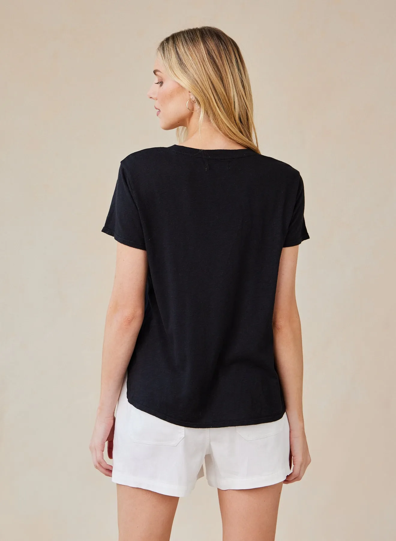 Side Slit V-Neck Tee - Black