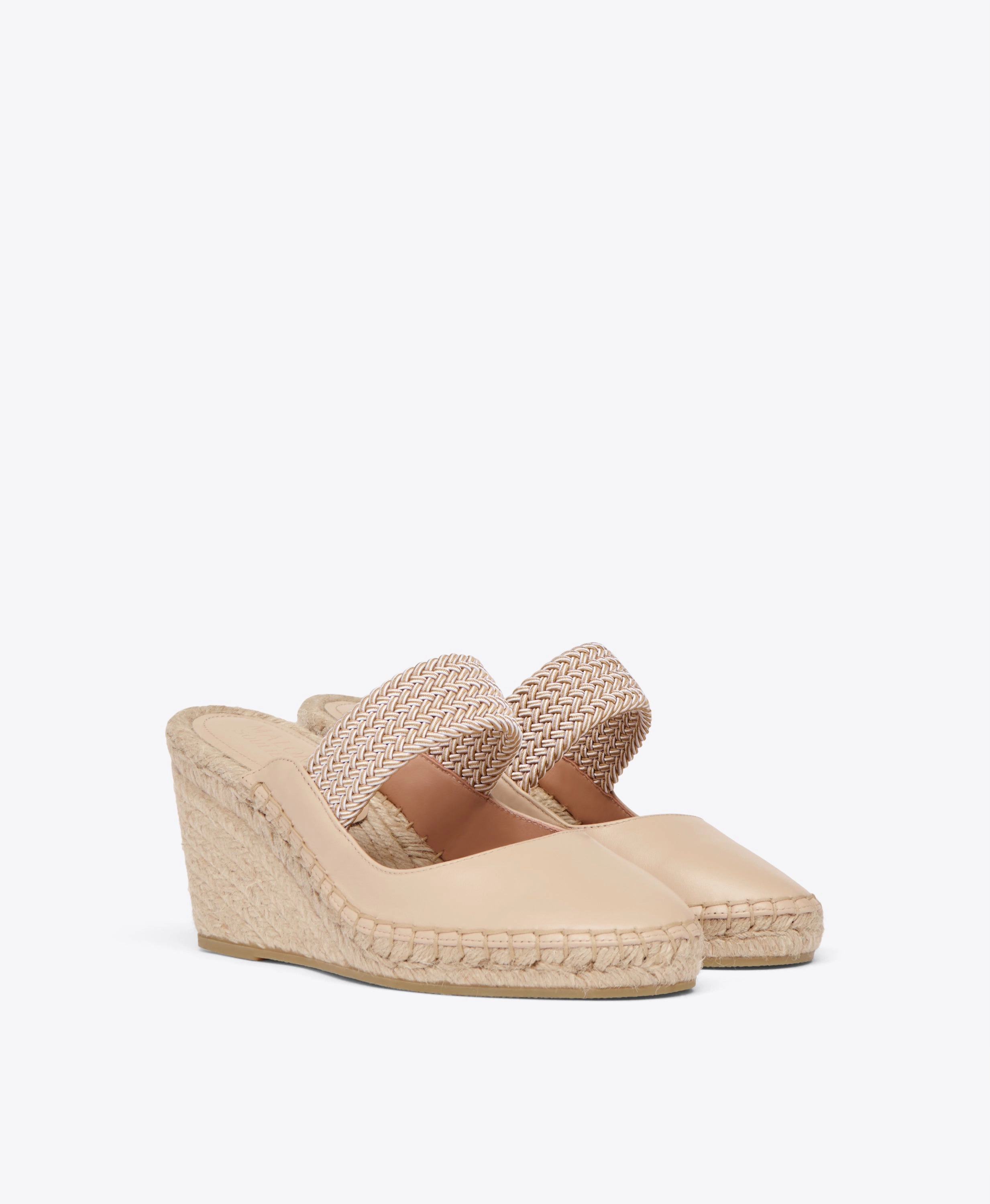 Siena 70 Beige Leather Wedge Mules