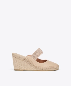 Siena 70 Beige Leather Wedge Mules