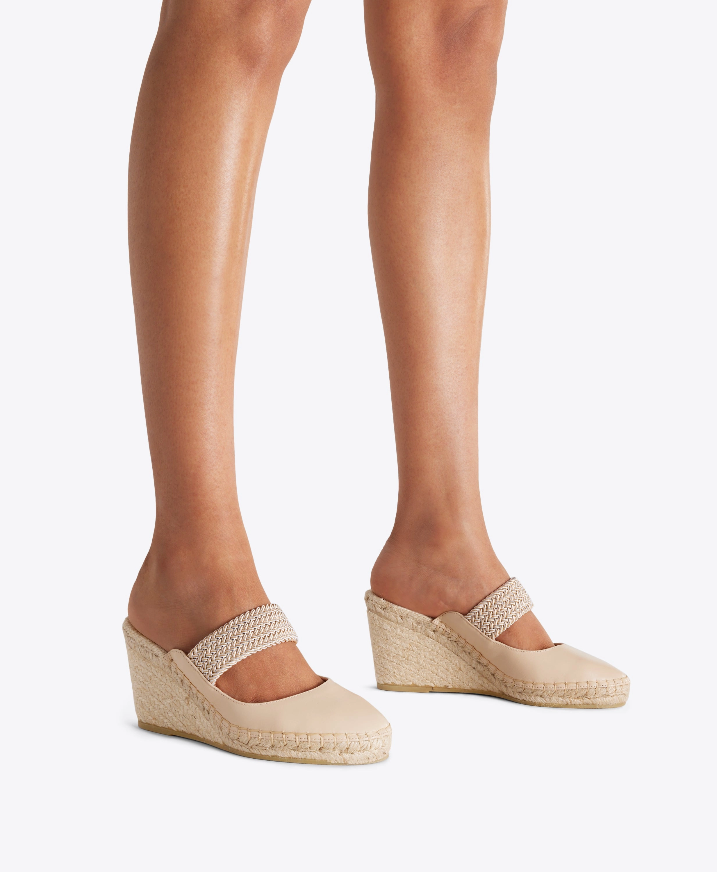 Siena 70 Beige Leather Wedge Mules