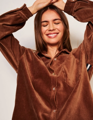 Sundry Classic Shirt & Relaxed Wide Leg Pant Set in Taupe