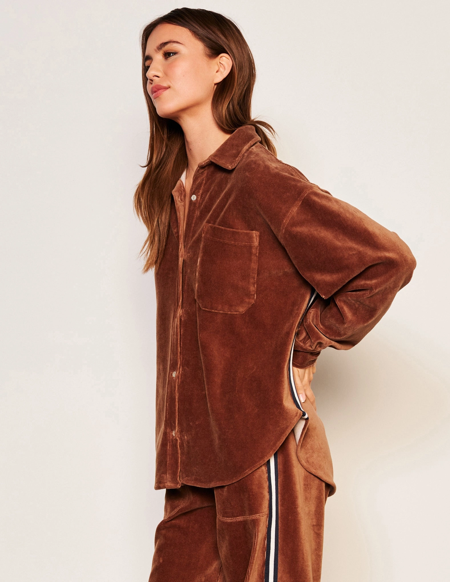 Sundry Classic Shirt & Relaxed Wide Leg Pant Set in Taupe