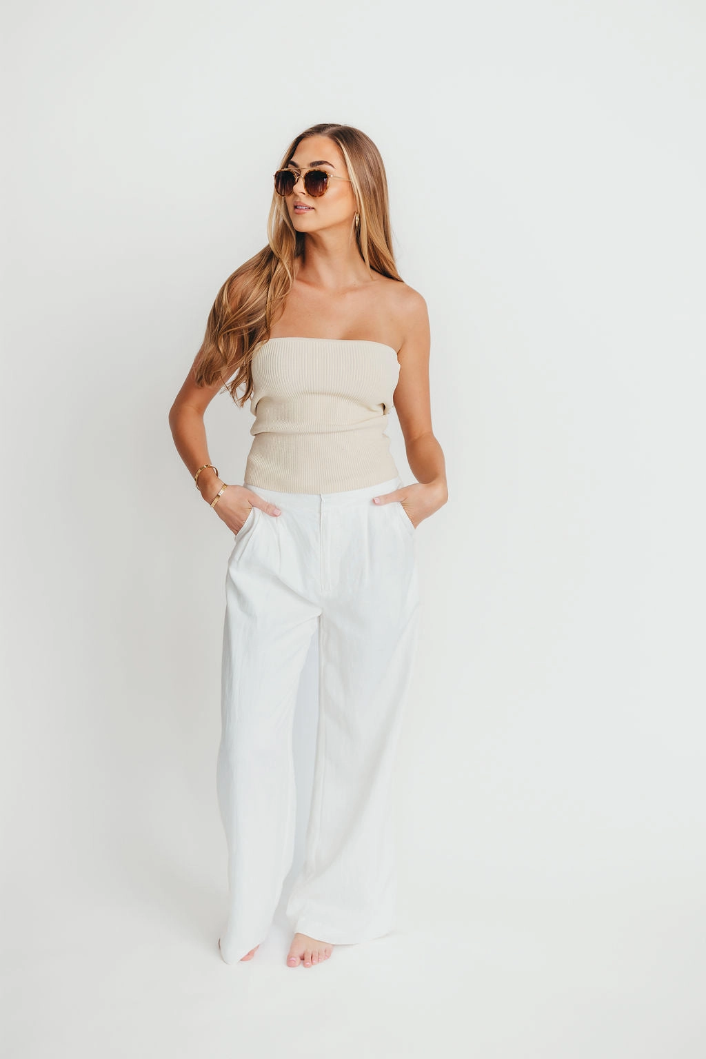 Sylvia Wide Leg Trousers in Off-White
