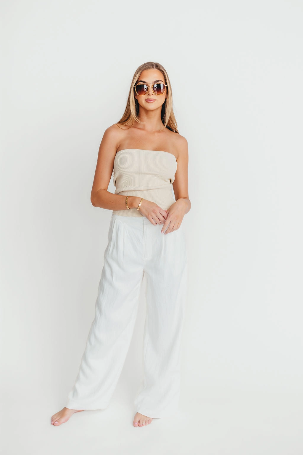 Sylvia Wide Leg Trousers in Off-White