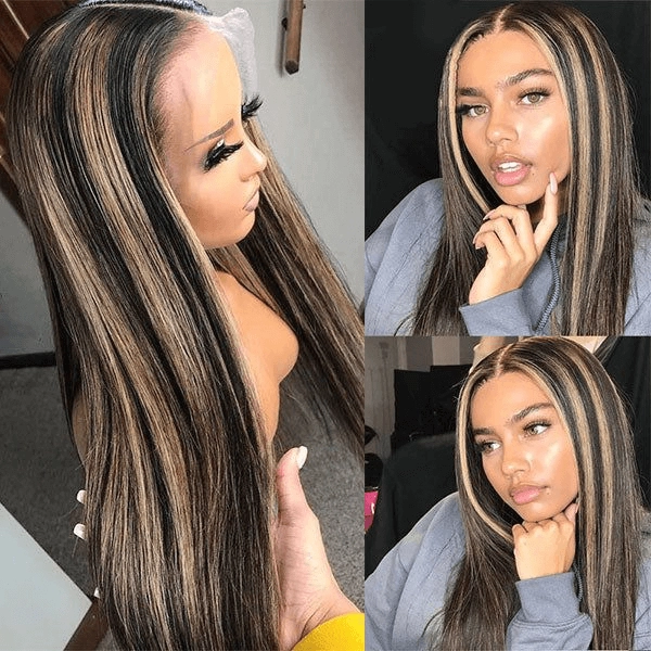 Tuneful Glueless Wigs Human Hair Ready To Wear Highlight Color 1B/27 Straight Wigs