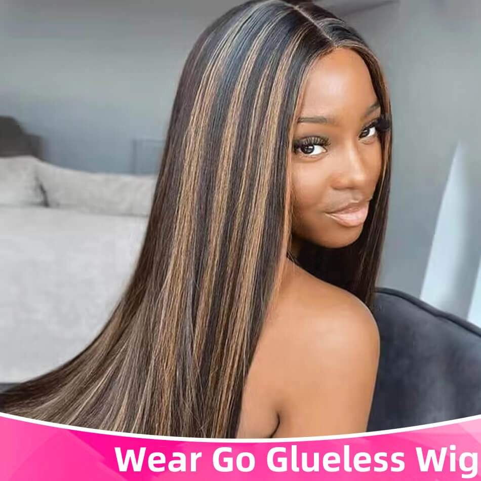 Tuneful Glueless Wigs Human Hair Ready To Wear Highlight Color 1B/27 Straight Wigs