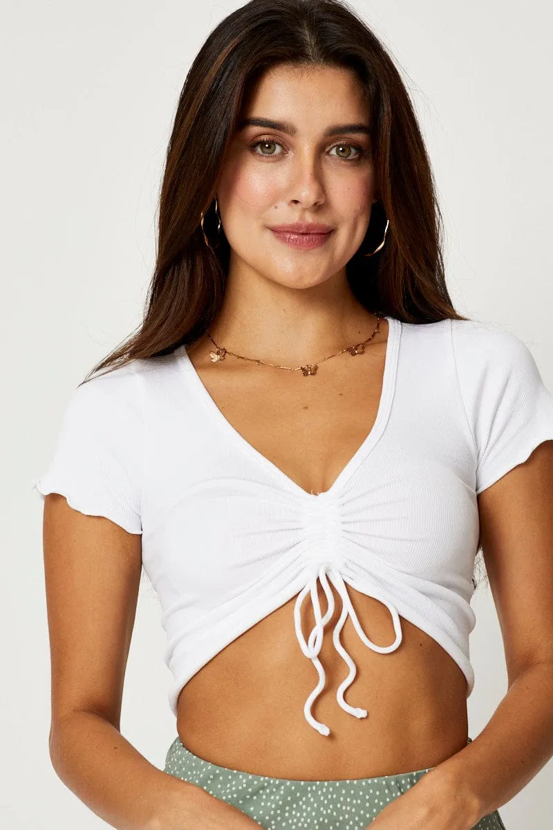 White Seamless Short Sleeve Ruched Top